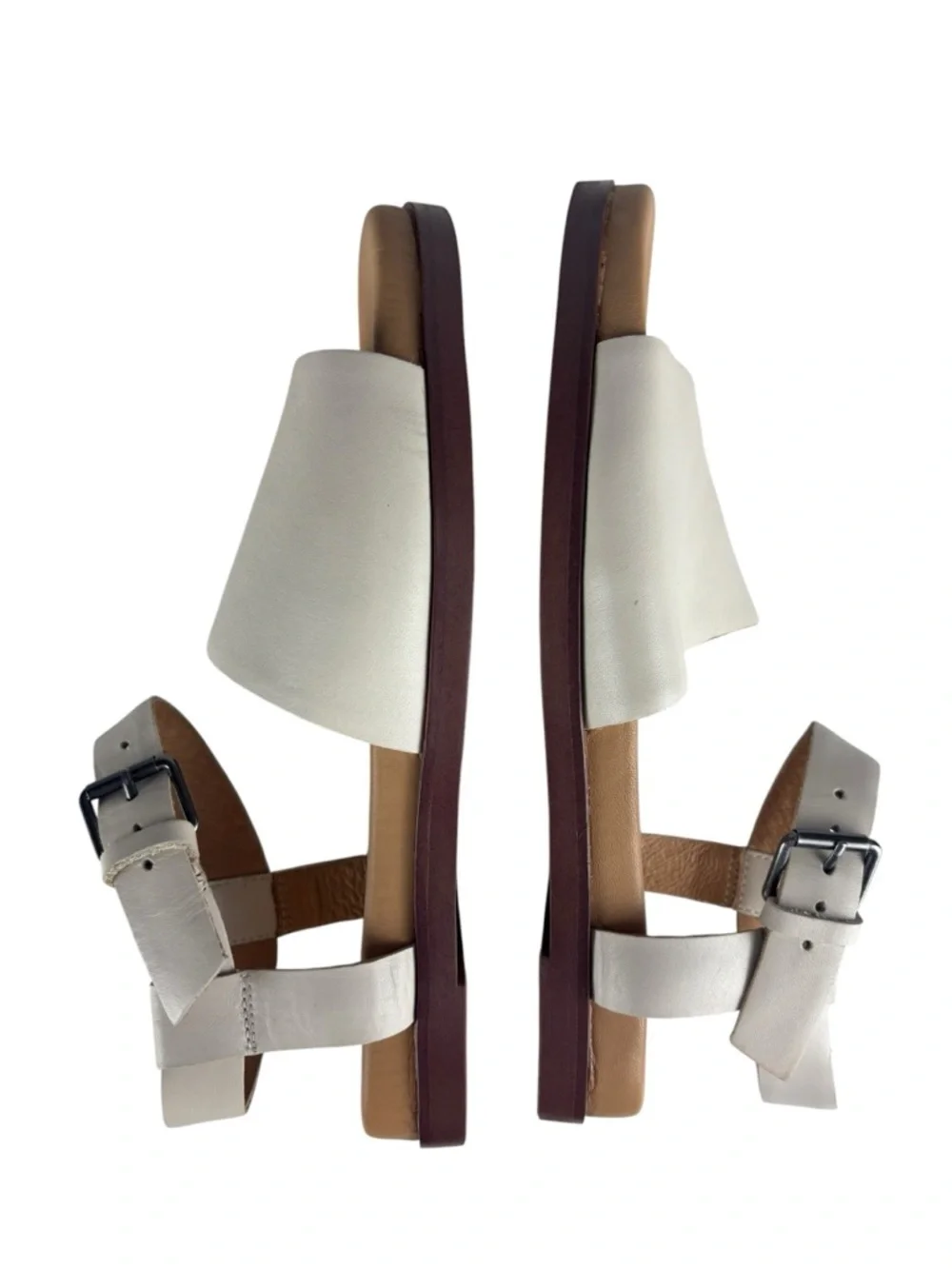 MADEWELL ND986 PALE OYSTER THE NOELLE ANKLE STRAP FLAT LEATHER SANDALS
